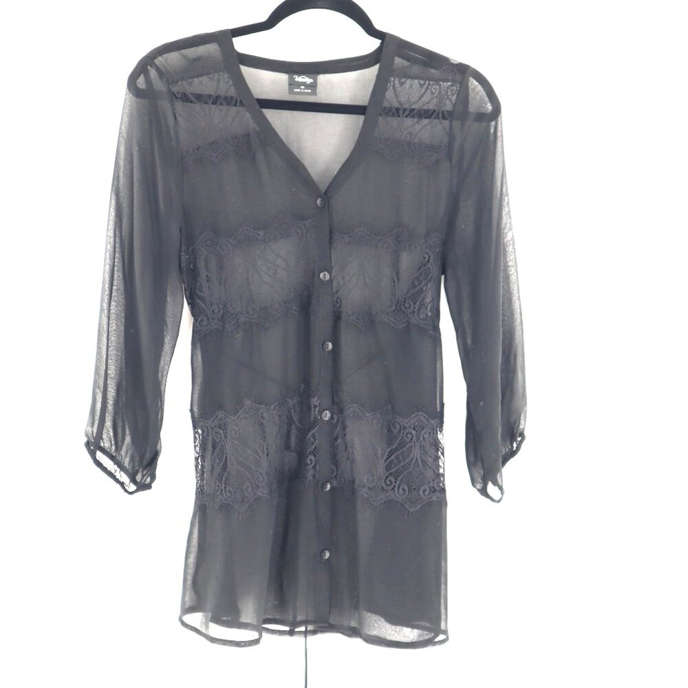 Vanity Sheer Lace Top Womens M Black Witchy Boho Gypsy Goth Whimsigoth Grunge‎